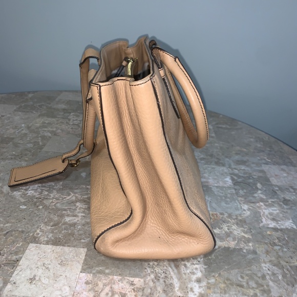 COLE HAAN Pebbled Leather Bag Top Handle Medium Satchel Luxe Neutral Early 2010s - Picture 9 of 14